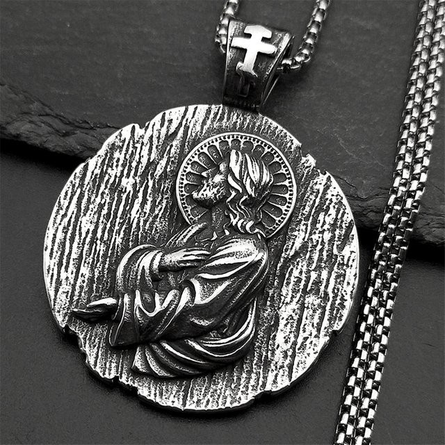 Lovely FAJA Anhänger Halskette, Runde Medaille, Edelstahl, Silber, Unisex - Bild 1