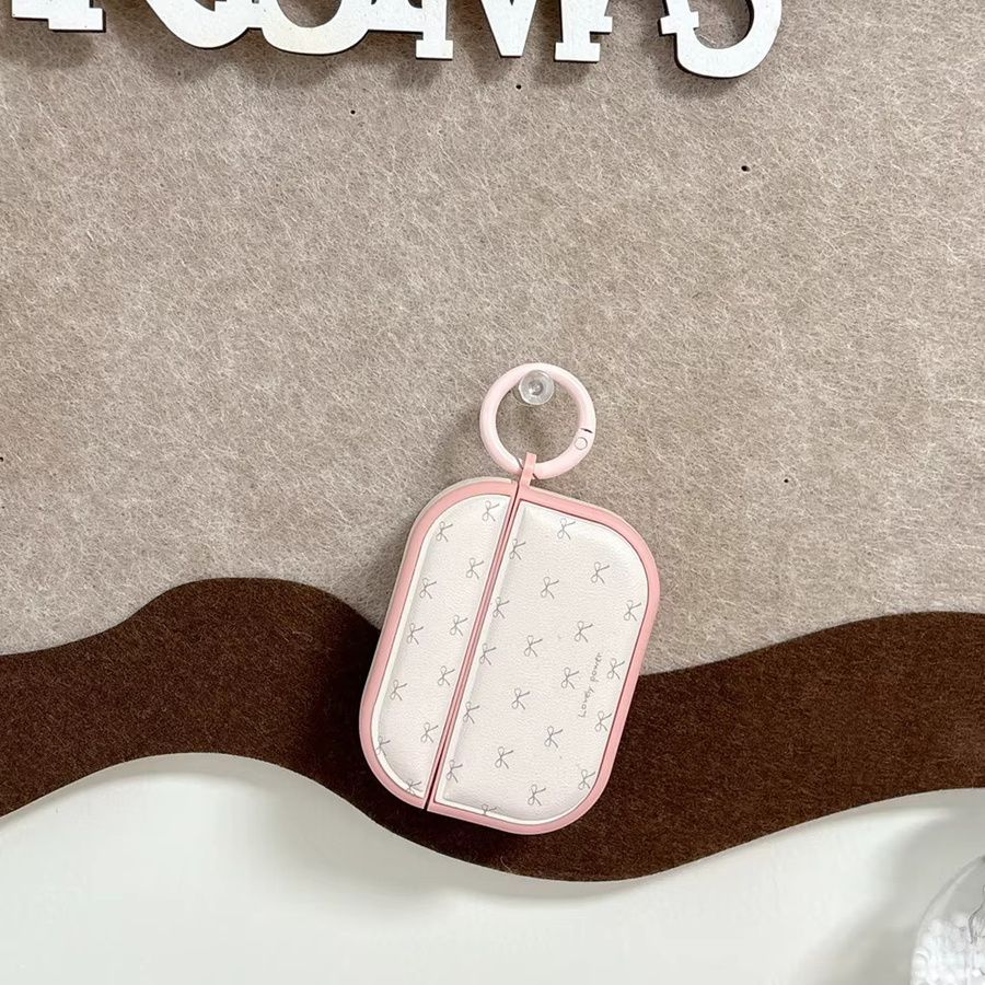 Rosa AirPods Hülle aus Kunstleder mit Schleife und Magnetverschluss sowie Haken für Apple AirPods 1, 2, 3, 4 und Pro 2, Pro 3 - Bild 3