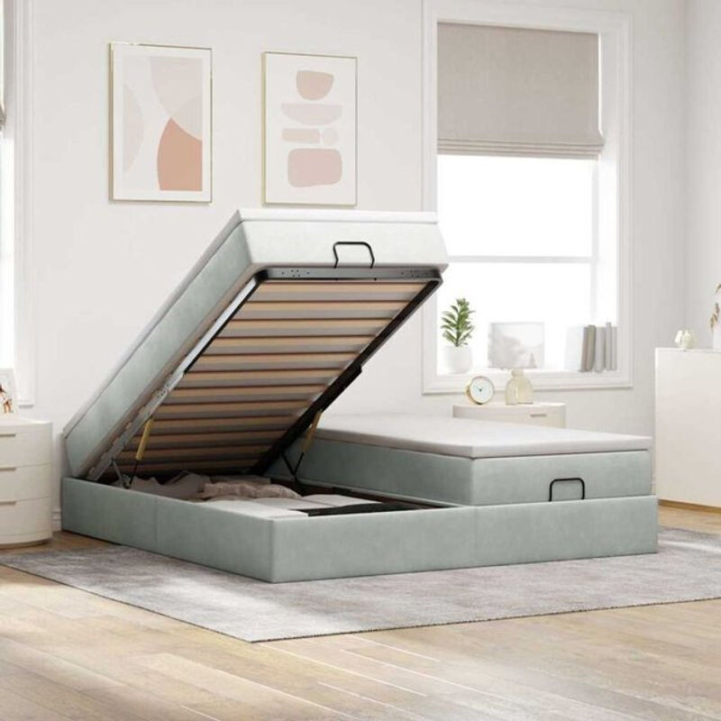 Vidaxl Ottoman Polsterbett mit Matratze aus Samt in Hellgrau B/T/H: 160 x 200 x 23,5 cm - Bild 1