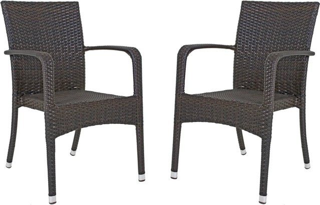 DELUKE Gartenstuhl Emma 2er Set Coffee, wetterfeste Stapelstühle aus Aluminium und Kunststoffgeflecht mit Armlehnen - Bild 1