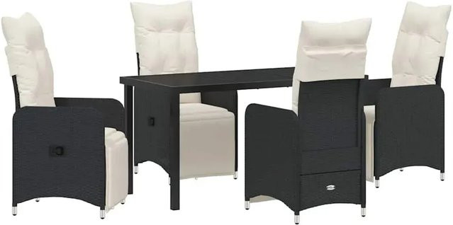 vidaXL 5-teiliges Garten-Esszimmer-Set aus Poly Rattan und Stahl in Schwarz mit wetterfesten Kissen - Bild 1