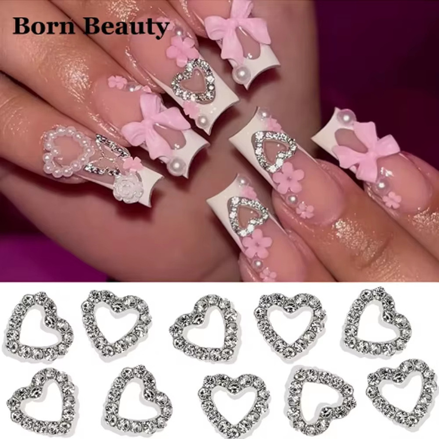 Silberne Diamant-Herzform Nagelkunst-Charms, 10 Stück, 3D Nagel-Legierung - Bild 4