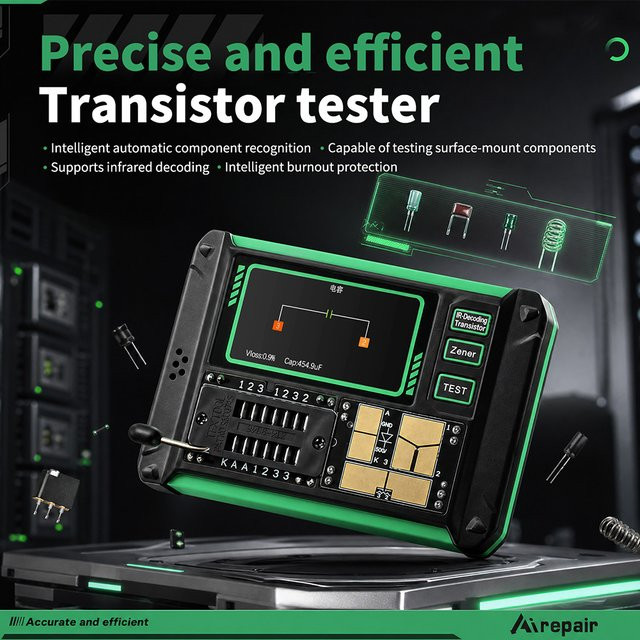 Gaqqee LCR-AR1 Transistortester mit 1,9-Zoll-Display, LCR ESR Meter für Dioden, Trioden, Kapazitäten, Widerstände sowie MOS FET NPN PNP SMD, Schwarz - Bild 1