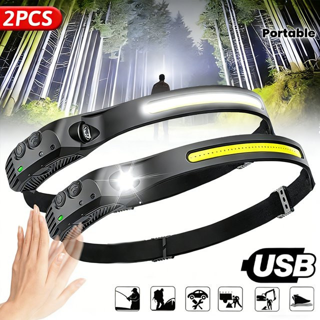 KDULIT LED-Sensor-Stirnlampe mit COB-Kopflampe, USB-wiederaufladbar, Schwarz - Bild 1