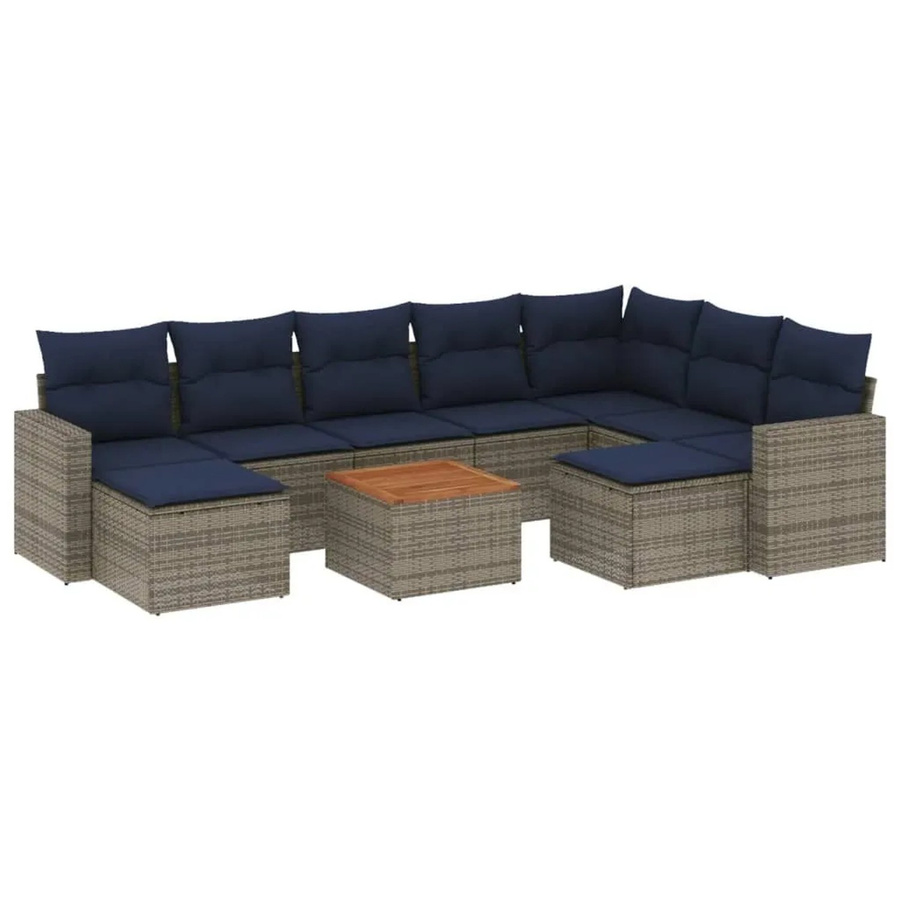vidaXL 10-tlg. Gartensofa-Set aus Polyrattan in Grau mit Kissen und Couchtisch für Garten und Terrasse - Bild 2