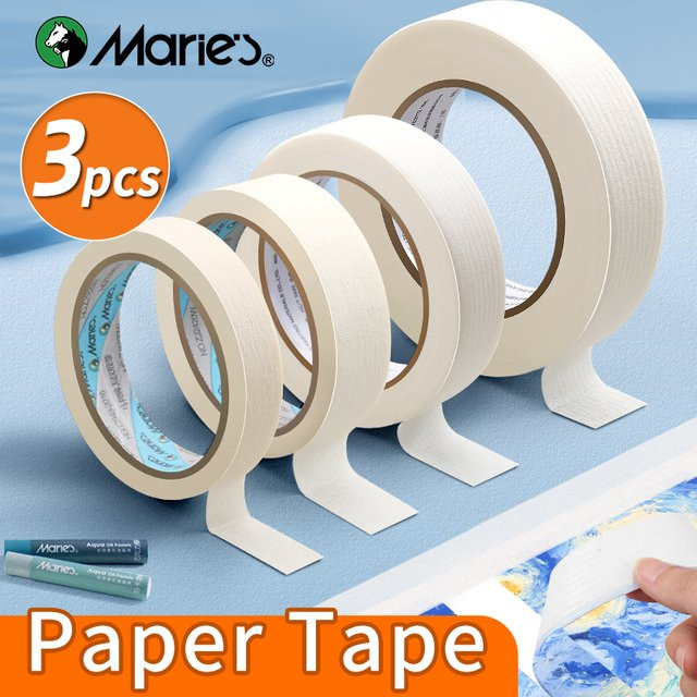 Marie's Papierbänder Set aus 3 Stück, handreißbares Abdeckband für Aquarell, Zeichnen und Leinwandrahmen, Weiß - Bild 1