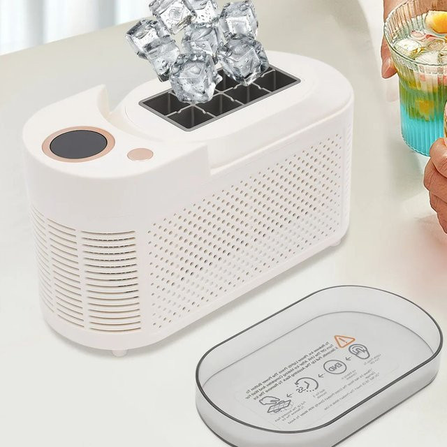 Bymaocar Auto Mini-Eiswürfelbereiter Kompakte Eiswürfelmaschine in Weiß aus Aluminiumlegierung und Kunststoff für Camping und Wohnmobile (100V-230V/12V) - Bild 1