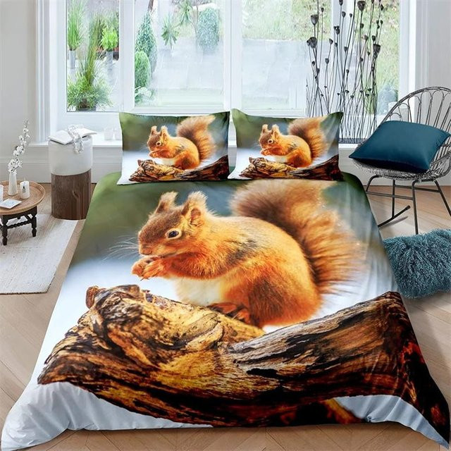 JMG Household Supplies Bettwäsche Set Eichhörnchen Königin mit 3D-Tierprint, Grün/Mehrfarbig, Material Mikrofaser/Polyester, B/H: 135 x 200 cm - Bild 1