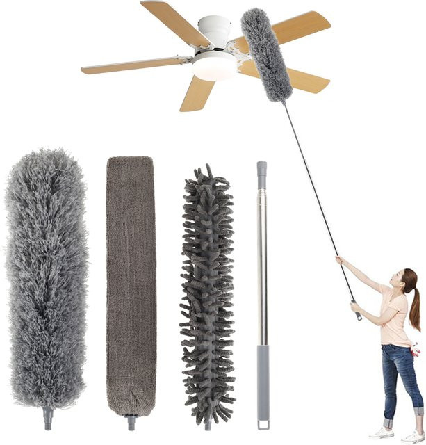 Willstar Mikrofaser Staubwedel Set mit Teleskopstiel in Grau für Decken, Ventilatoren und Möbel - Bild 1
