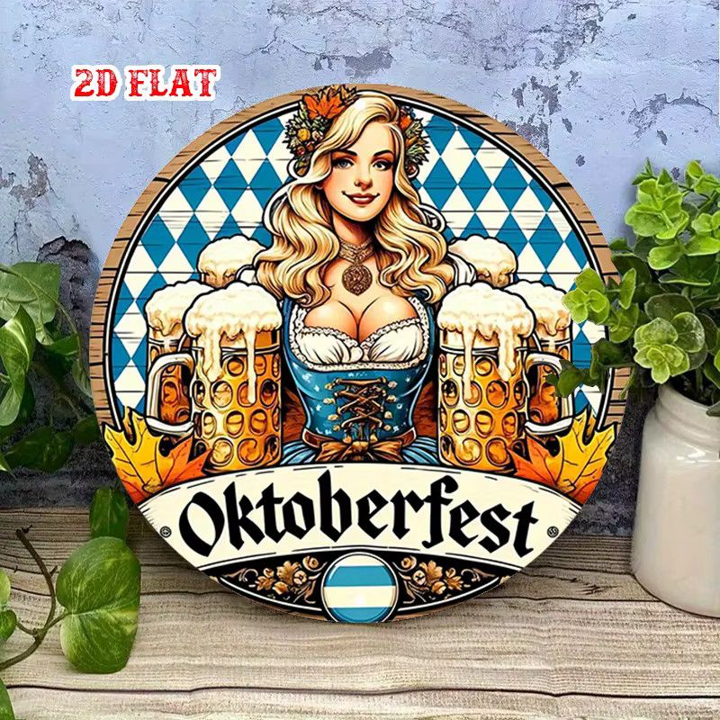 Potdemiel Metallwanddekoration Oktoberfest Biermädchen in Blau und Weiß - Bild 3
