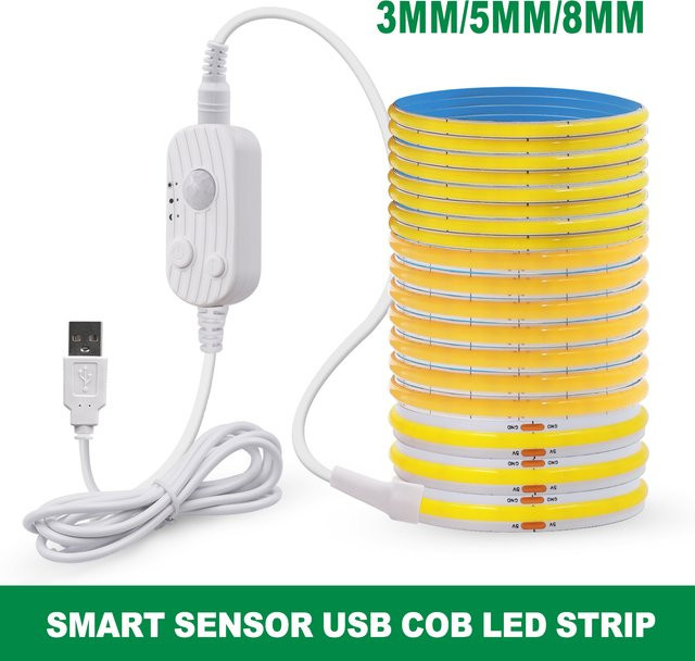 XUNATA COB LED Streifen mit Bewegungssensor, USB 5V, Weiß, Flexible lineare Beleuchtung mit 320 LEDs für Schlafzimmer und Dekoration - Bild 1