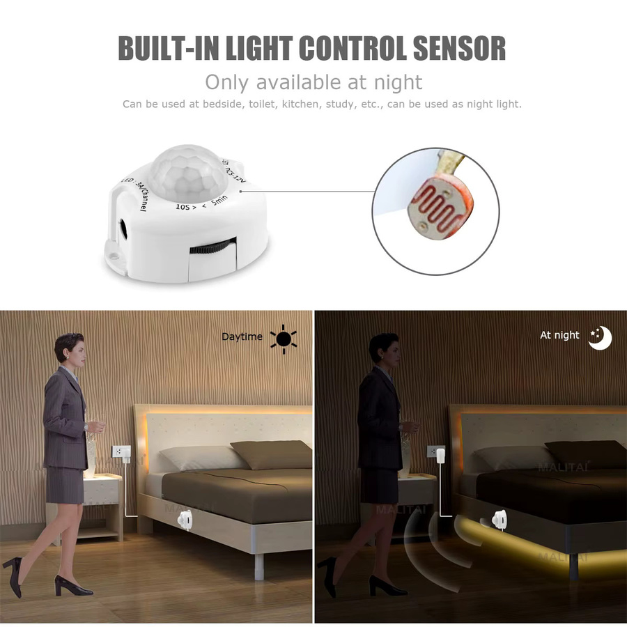 CHNAITEKE LED-Lichtschrank mit PIR-Bewegungsmelder und Nachtlicht, 12 V LED-Streifen für Küche, Schlafzimmer, Badezimmer und Treppe - Bild 3