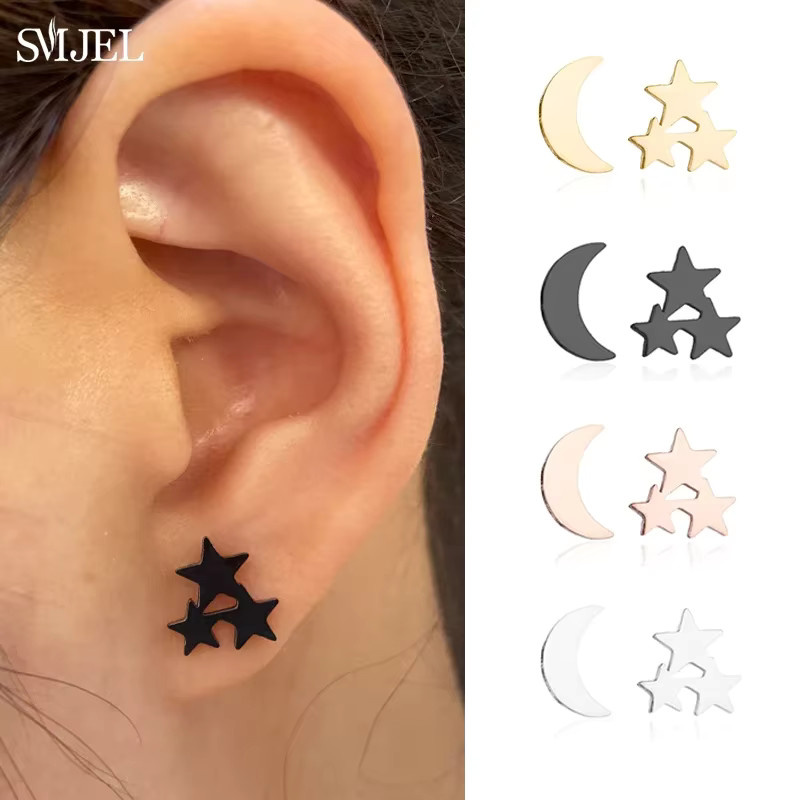 SMJEL Ohrstecker Edelstahl, Mond-Stern, Damen - Bild 4