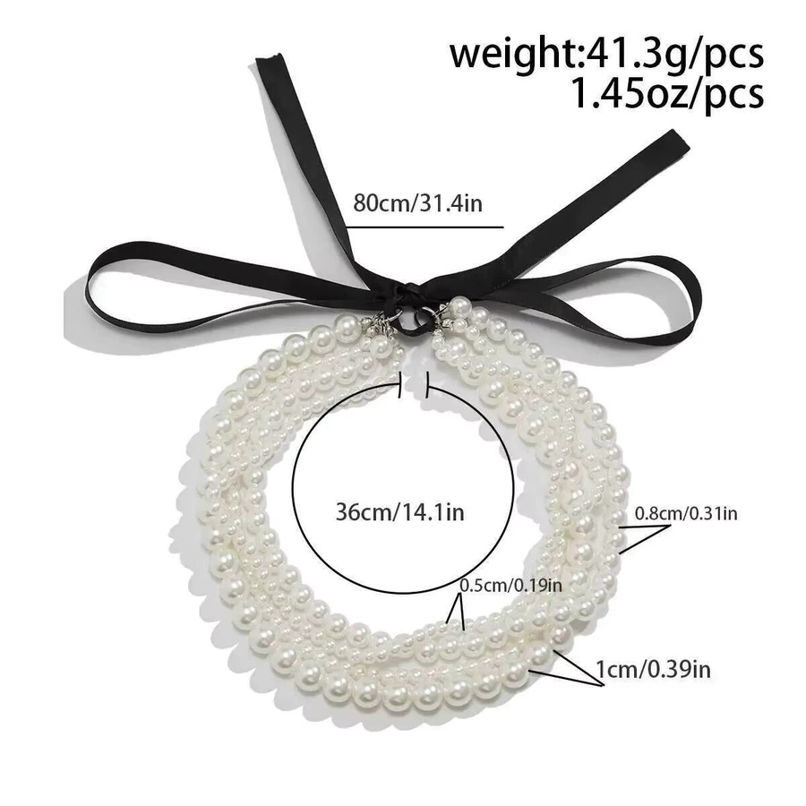 PuRui Halskette, Multilayer, Perle, Schwarz, Samt, Damen - Bild 3