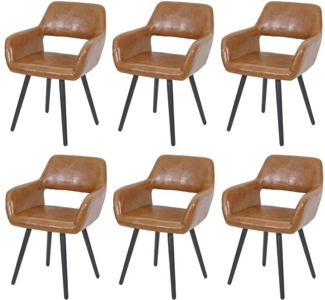 6er-Set MCW Esszimmerstühle A50 II im Retro 50er Jahre Design, braunes Kunstleder und Wildlederimitat mit Buchenholzbeinen - Bild 2