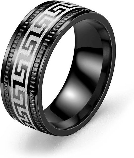 RX-Panjia Ring, Griechisches Schlüsselmuster, Edelstahl, Goldbeschichtet, Schwarz, Unisex - Bild 1