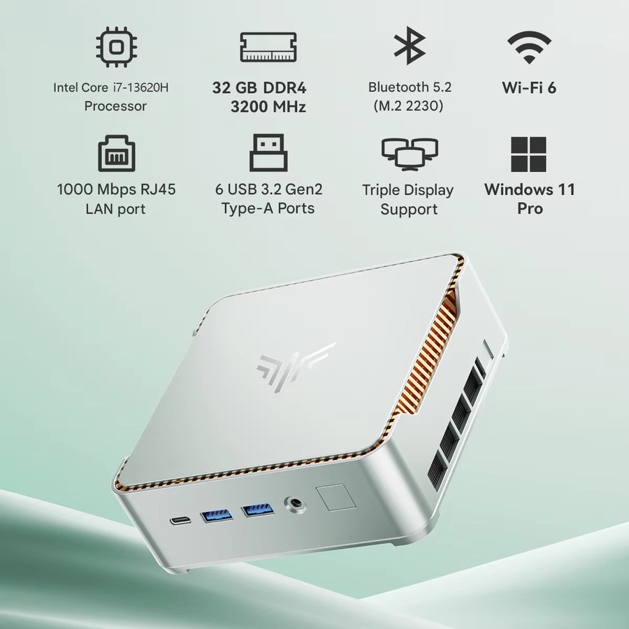NiPoGi H2 Mini-PC Intel Core i7-13620H mit 32GB DDR4, 1TB SSD, Windows 11 Pro und Triple 4K Display in Silber - Bild 1
