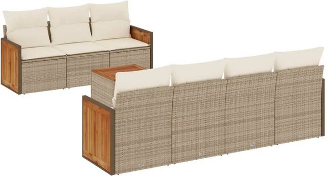 vidaXL 8-teilige Garten-Sofagarnitur aus Poly-Rattan mit Kissen in Beige und Cremeweiß - Bild 1