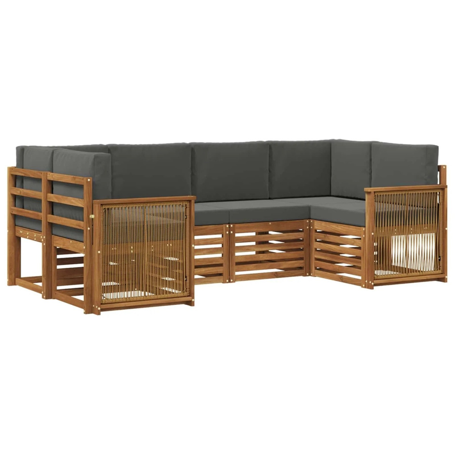 vidaXL Ecksofa Set in L-Form aus Akazienholz mit Kissen in Anthrazit und Natur - Bild 2