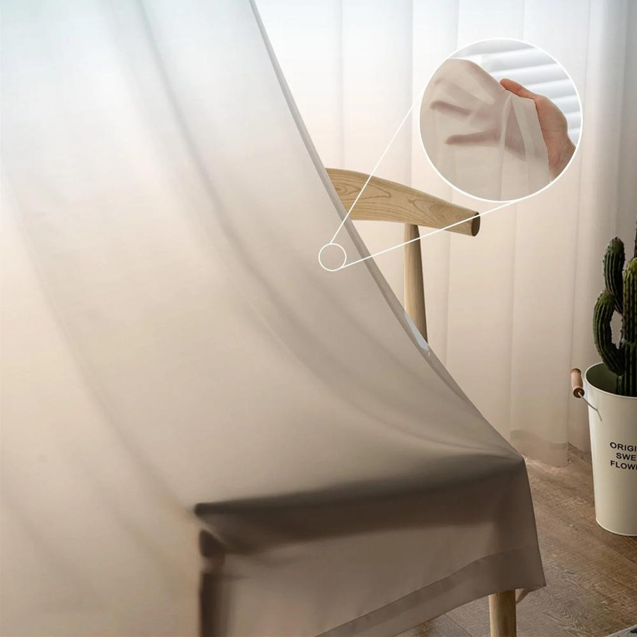 Yiran Furniture Vorhänge mit Farbverlauf aus Tüll-Voile-Organza, Blaugrün und Khaki, transparent, B: 135 cm, H: 115 cm, 2er-Set - Bild 2