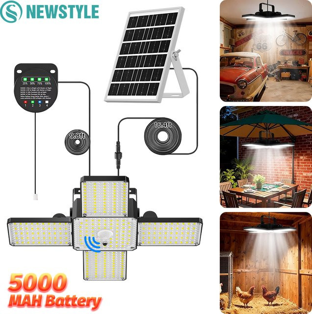 Solar-Pendelleuchte in Schwarz mit Bewegungssensor und Timer, wasserdichte Solar-Schuppenleuchte für Garten, Terrasse und Garage - Bild 1