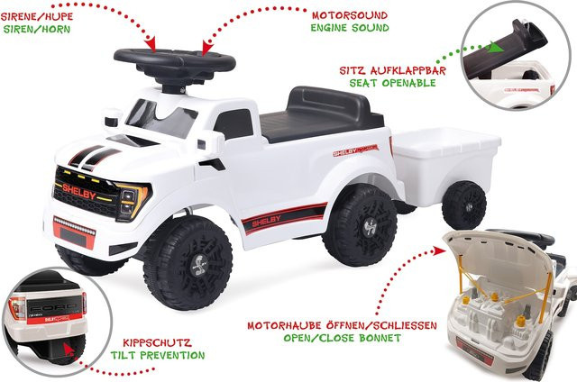 Jamara Shelby Ford F-150 Raptor Rutscher mit Anhänger weiß mit Kippschutz - Bild 3
