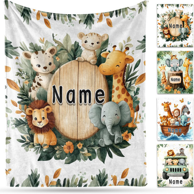 VIKAMA Kinderdecke mit Dschungeltier-Print, weiche und warme Babydecke aus Polyester, Mehrfarbig, B/T: 90 x 60 cm - Bild 1