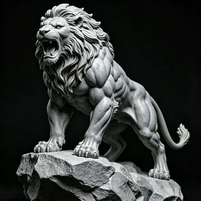 KASTIZA 3D-Gedruckte Brüllende Löwen-Statue als DIY Färbefigur für Feng Shui Dekoration in Schwarz und Grau - Bild 1