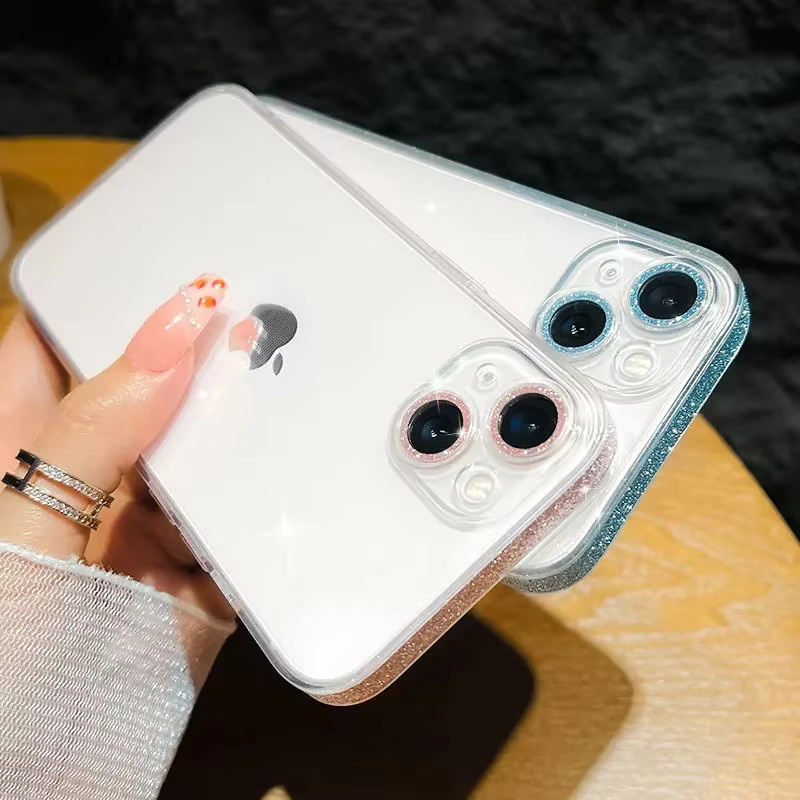 Stoßfeste transparente Glitzer-Schutzhülle für iPhone 16 15 14 13 12 11 Pro Max Plus mit Linsenschutz in Silber - Bild 2