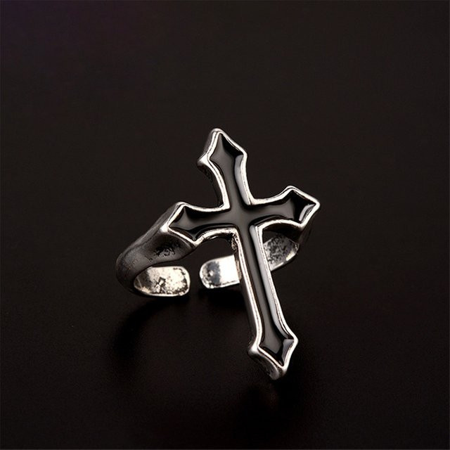 LENNIK Ring, Schwarz, Metall, Kreuz, Unisex - Bild 1