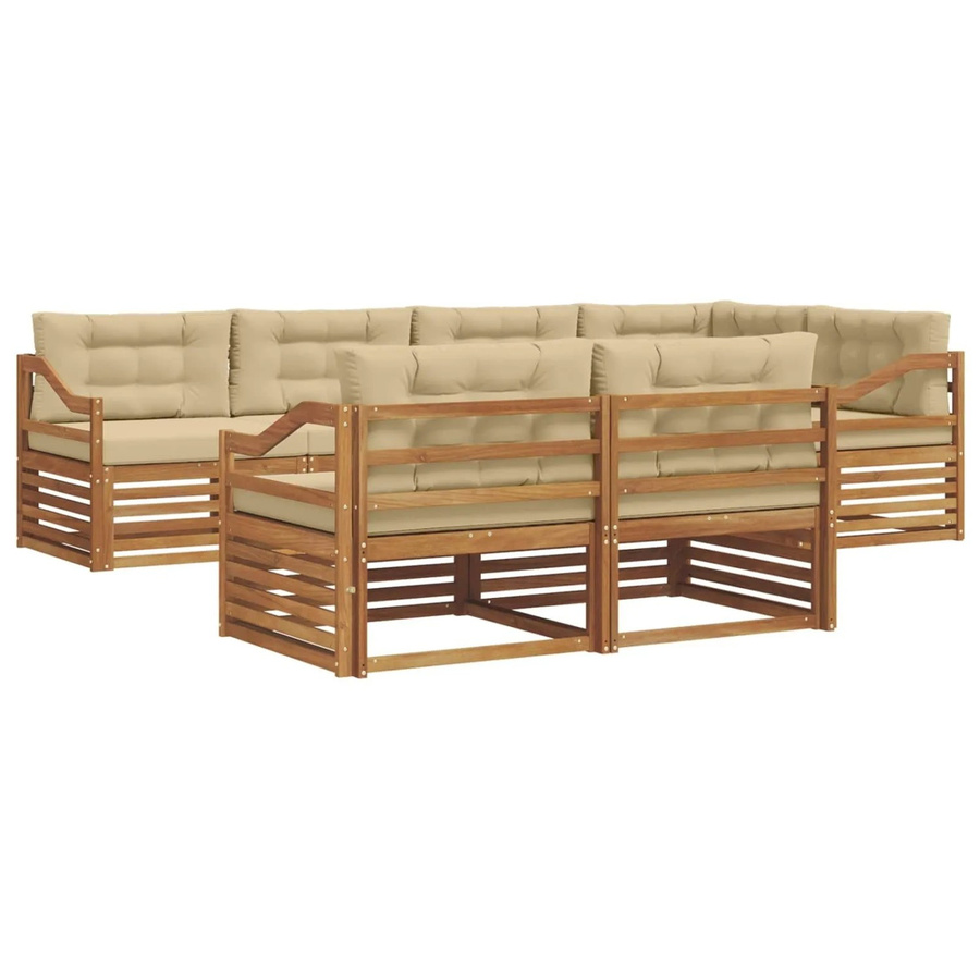 vidaXL Outdoor-Sofagarnitur 7-teilig aus Akazienholz in Natur und Beige mit Kissen und L-Form - Bild 2