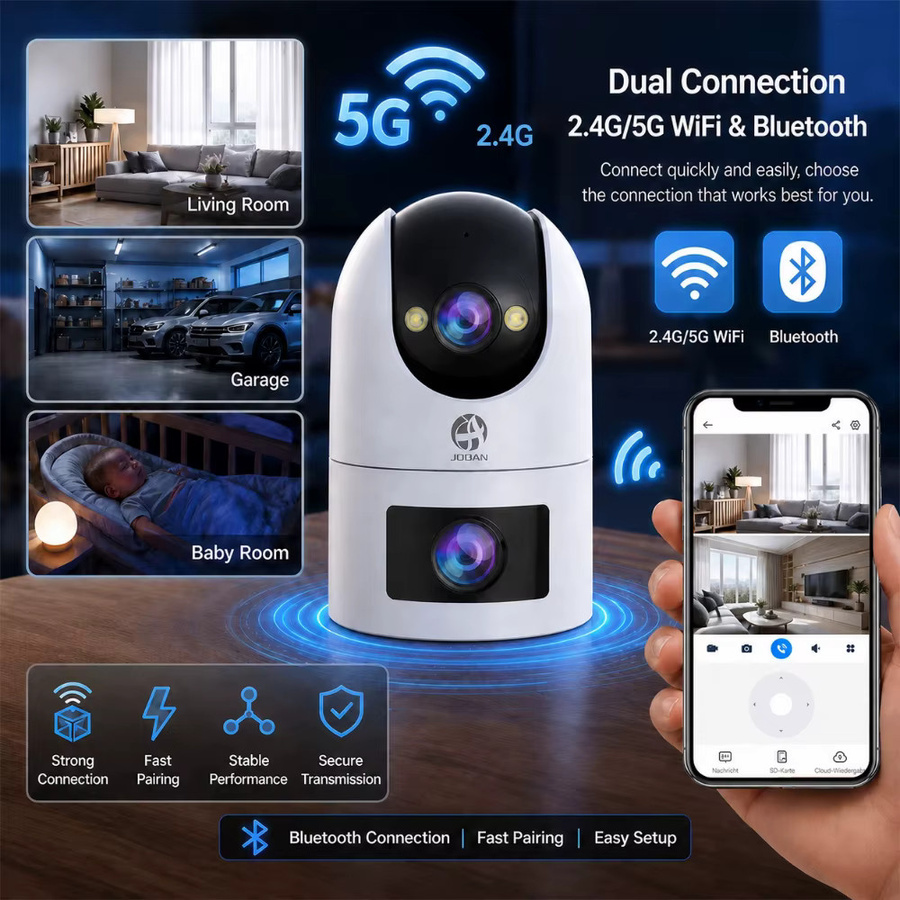 Jooan 4K 8MP Dual-Objektiv IP-Kamera mit Dual-Bildschirm, WLAN Außenkamera mit PTZ, Auto-Tracking und Audio-Video Funktion, Weiß - Bild 2