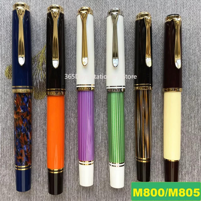 Pelikan M800 M805 Füllfederhalter mit 18 Karat Goldfeder und Kolbenmechanismus in Schwarz Grün Streifen oder Blau Streifen - Bild 1