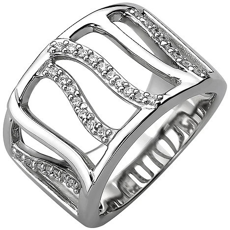 Colfem Ring breit, 925 Sterling Silber, 32 Zirkonia, Damen, Ringgröße 48 - Bild 1