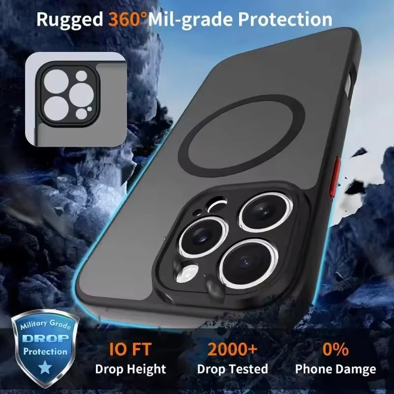 Matte magnetische Handyhülle für Apple iPhone kompatibel mit MagSafe, Hart-PC Rückseite, Schwarz und Grün - Bild 3