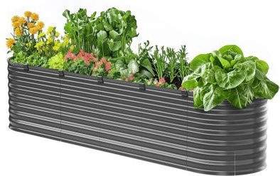 VEVOR Hochbeet aus Metall in Dunkelgrau, ovales Pflanzgefäß aus verzinktem Stahl mit offenem Boden für Gemüse, Blumen, Kräuter und Sukkulenten, B/T/H: 244 x 61 x 61 cm - Bild 1