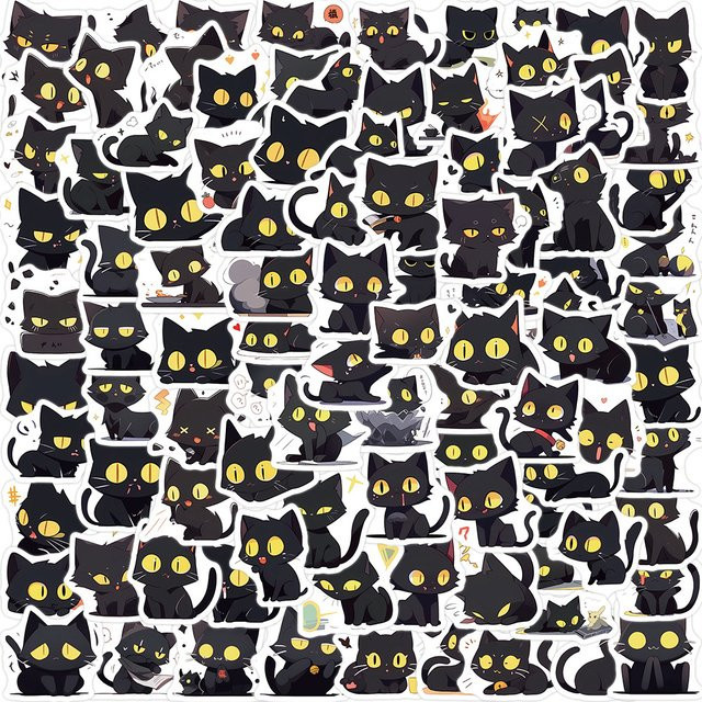 100 Stück schwarze Katzen-Graffiti-Aufkleber von Papery Pop Store für Handyhülle, Laptop und Notizbuch - Bild 1