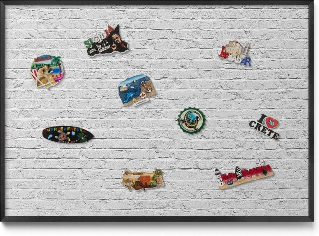 Tulup Magnettafel Metalltafel mit Ziegelwand-Design und schwarzem Rahmen, Breite: 100 cm, Höhe: 70 cm - Bild 1