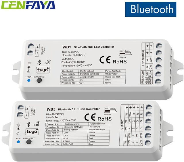 CENFAYA LED-Controller mit Bluetooth und Tuya-App-Steuerung, dimmbar, RGBW/RGBCCT für LED-Streifen, kompatibel mit Amazon Alexa und Google Assistant - Bild 1