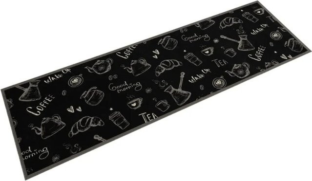 vidaXL Küchenteppich Morning in Schwarz aus Samt, waschbar und rutschfest, B: 45 cm, L: 150 cm - Bild 1