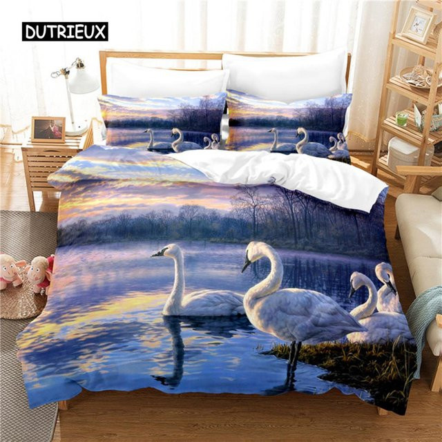 Schwan Bettwäsche Set mit 3D Digitaldruck aus Mikrofaser, Mehrfarbig, B/H: 135 x 200 cm - Bild 1