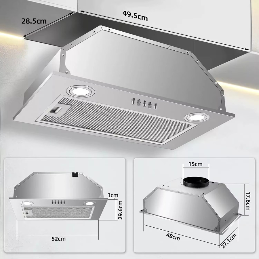 KICHPOWER Unterbau-Dunstabzugshaube in Silber aus Edelstahl mit LED-Display, Abluft und Umluft, Breite: 52 cm - Bild 4