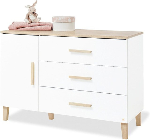 Pinolino Wickelkommode Lumi in Weiß und Eiche aus Echtholz mit Soft-Close-Schubladen, B/T/H: 136 x 56 x 101 cm