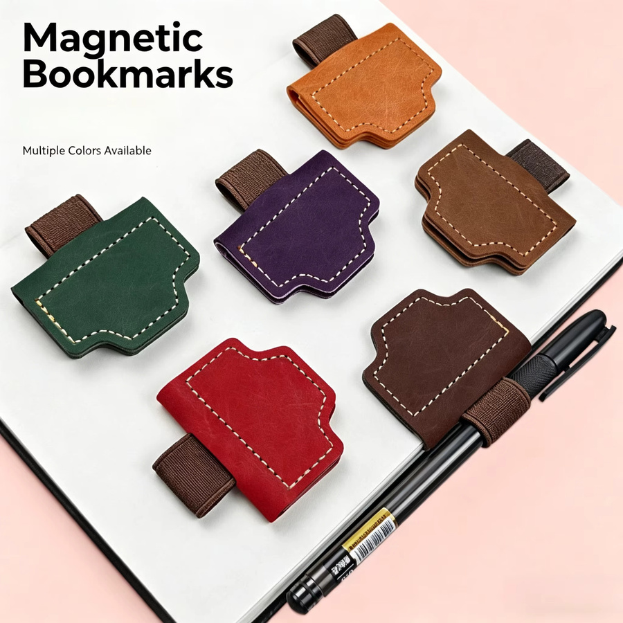 Magnetisches Vintage Lesezeichen aus PU-Leder mit Stiftclip in Gelb für Damen und Herren - Bild 4