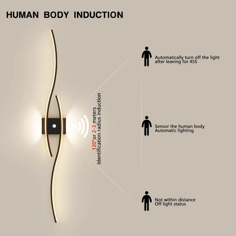 HAULVANG LED Wandleuchte mit Bewegungsmelder im skandinavischen Design, Up-Down Wandlampe für Küche und Flur, Schwarz - Bild 2