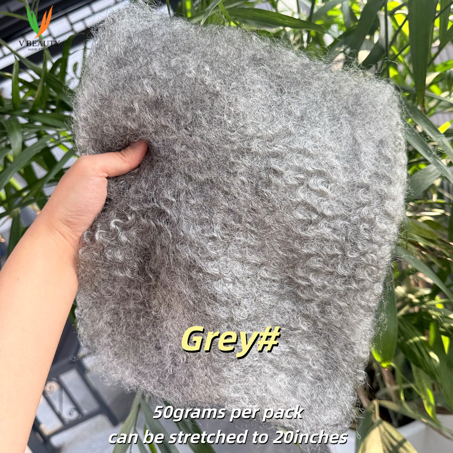 QVR Afro Kinky Echthaar-Bulk, 50g, 20 Zoll, Grau, Unisex - Bild 1