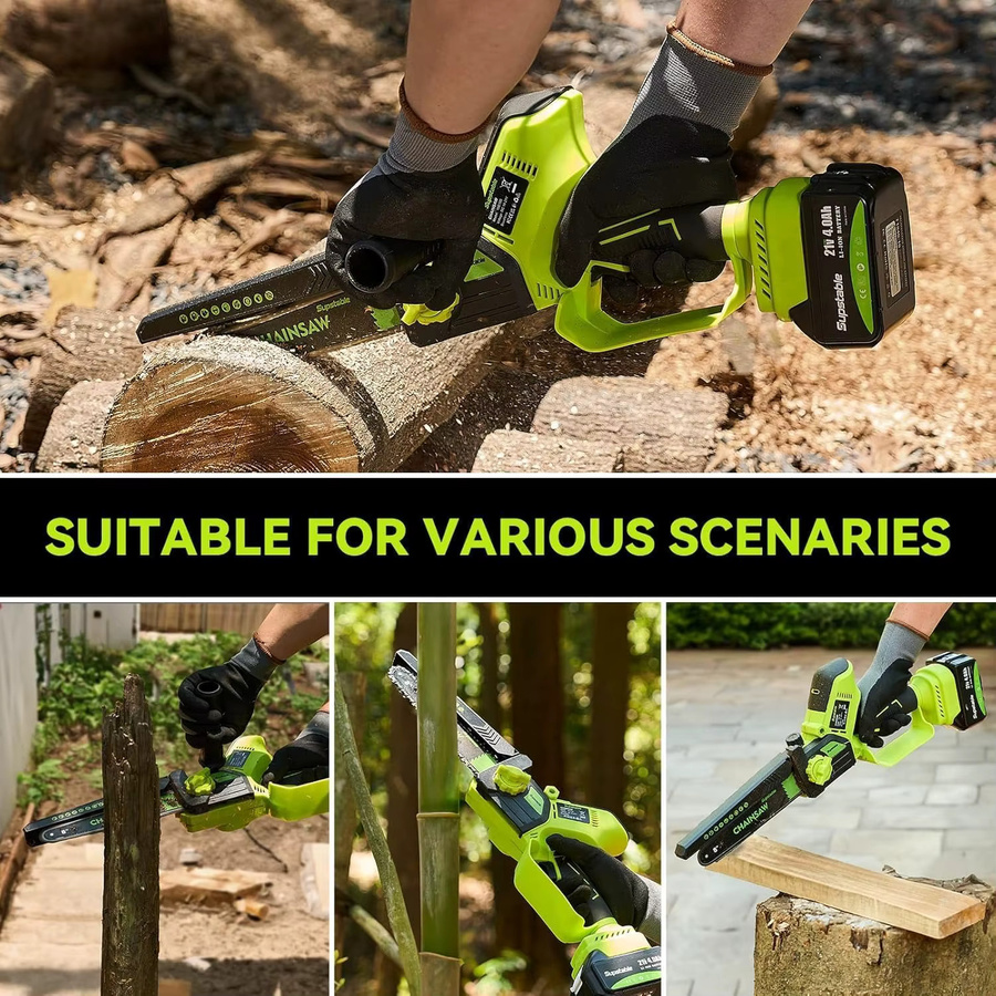 Supstable Akku-Kettensäge Set mit 1300W bürstenlosem Motor, 8 und 6 Zoll Elektrokettensäge für Garten und Holz, inklusive 2 Akkus mit 4,0Ah - Bild 2