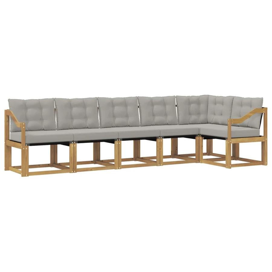 vidaXL Outdoor-Sofagarnitur 6-teilig aus Akazienholz mit Textilene und Kissen in Weiß-Hellgrau - Bild 2