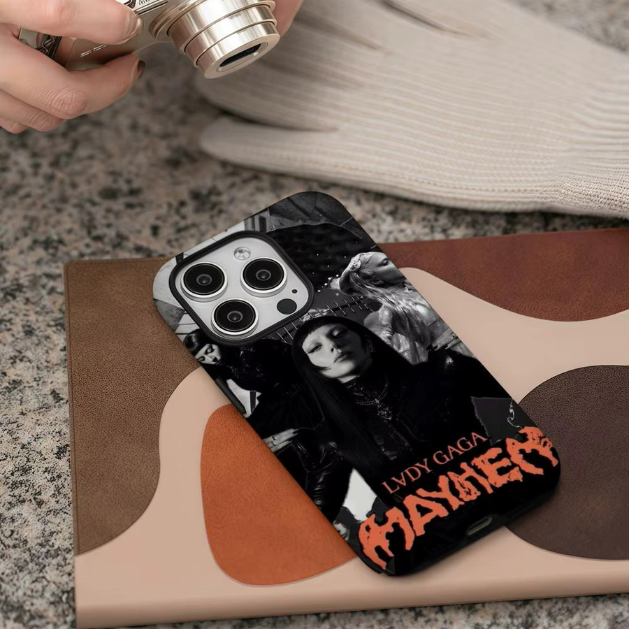 L-Lady G-Gaga MAYHEM Handyhülle für iPhone 17 16 15 14 13 12 Pro Max Plus, glänzende HD-Doppelschicht-Flüssighartschale in White Multicolour - Bild 5