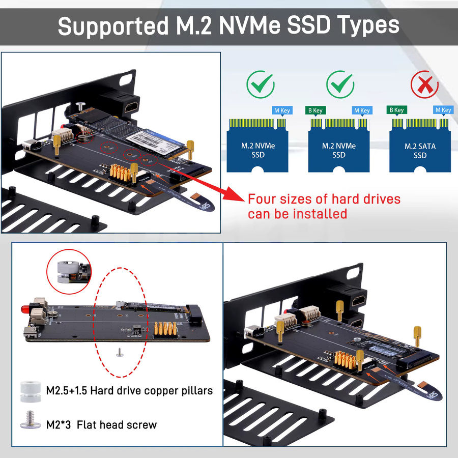 DeskPi Rackmate 10-Zoll 1U Rack-Gehäuse in Schwarz mit 2 PCIE NVME Boards für Raspberry Pi 5 und Unterstützung für M.2 NVMe SSDs - Bild 3